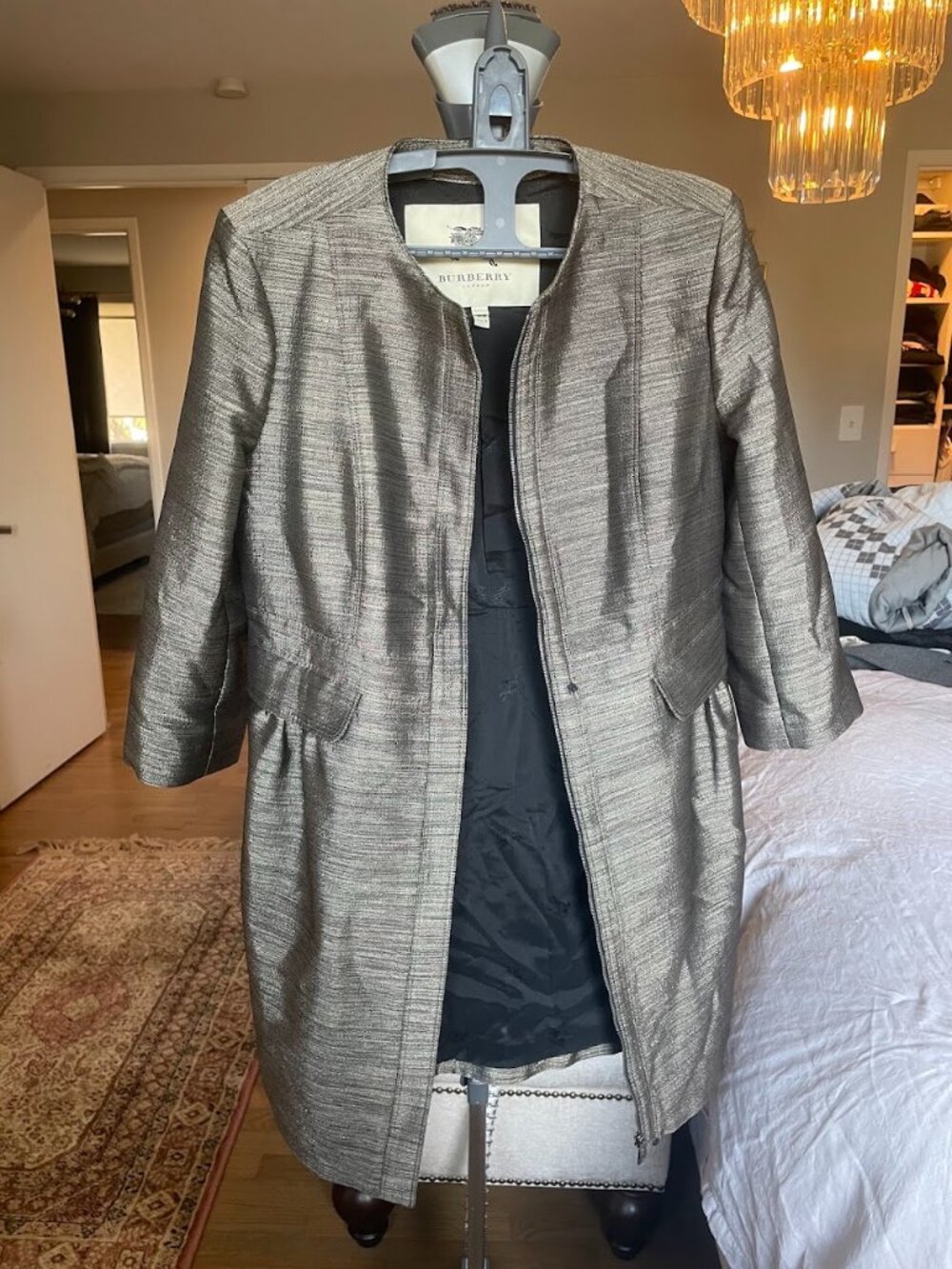 Burberry London Silver Metallic Coat